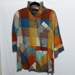 TERRA SJ APPAREL Multicolor Plaid Button-Up Lagenlook Tunic Shirt